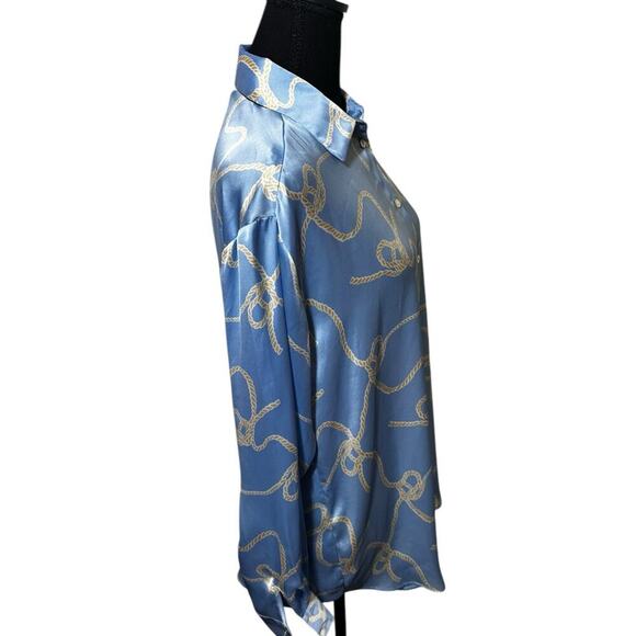 Zara Baby Blue Rope Print Long Sleeve Blouse NWT Size Medium - Picture 2 of 5